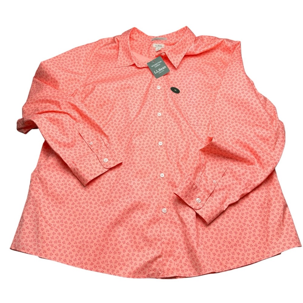 L.L. Bean Women's 3X Wrinkle Free Long Sleeve Button Down Shirt Coral Pink NWT